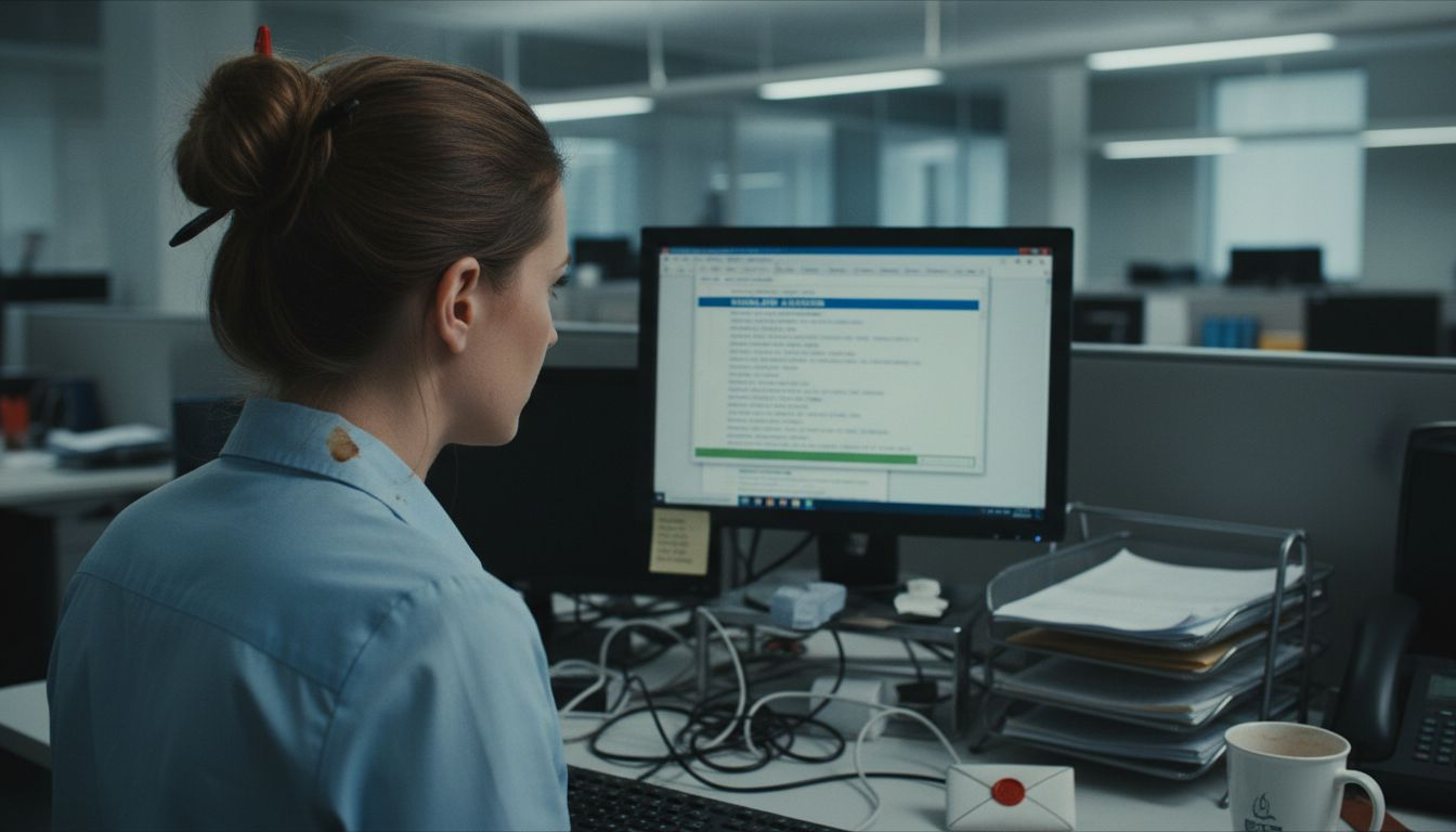 Karyawan menganalisis hasil validasi email di meja kerja