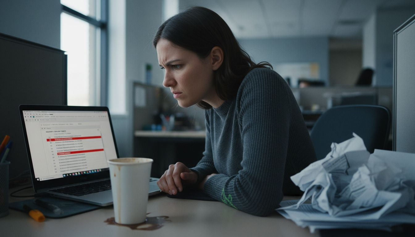 Usuario examinando direcciones de correo electrónico rebotadas en laptop