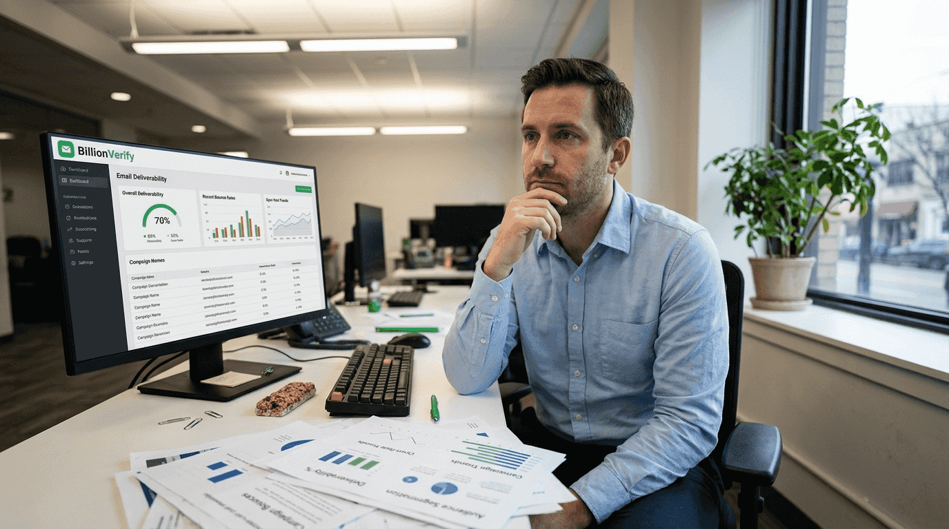 Marketer analyzing email campaign deliverability stats